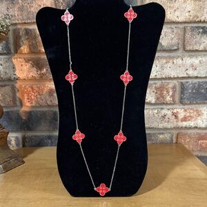 Red enamel Celtic style gold tone chain necklace